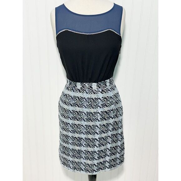Moulinette Soeurs Women's Tweed Sleeveless Mini Dress Two-Tone Blue Black Size 2 - Picture 1 of 13